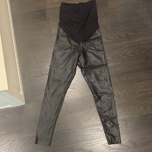Commando Faux Leather Black Maternity Leggings, Size Medium